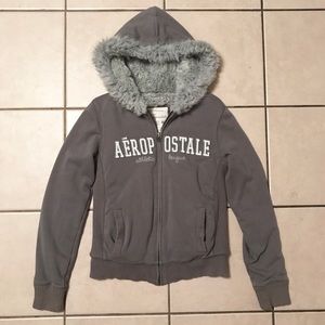 Aeropostale grey faux fur lined zip-up hoodie
